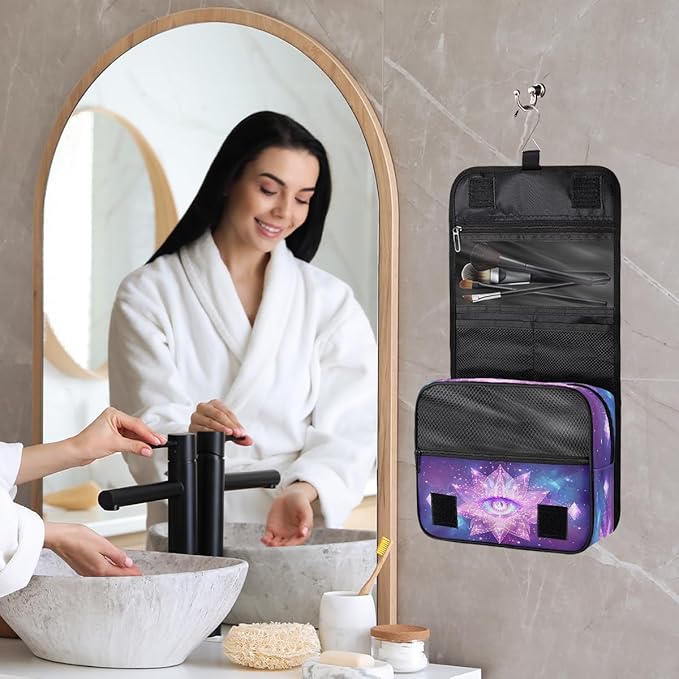 YoYoYuchong Travel Toiletry Bag for Women & Men Galaxy Evil Eye Hanging Cosmetic Organizer Portable Waterproof Makeup Case Make Up Bag with Compartments Travel Essentials for Bathroom Shower