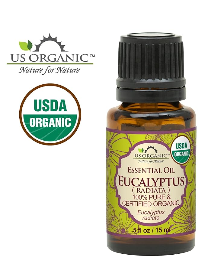 US Organic 100% Pure Eucalyptus Essential Oil (Radiata) - USDA Certified Organic, Steam Distilled - W/Euro droppers (More Size Variations Available) (15 ml /.5 fl oz)