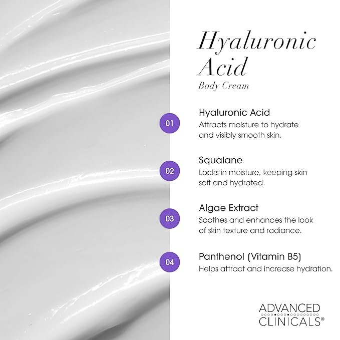 Advanced Clinicals Hyaluronic Acid Moisturizer Body Cream With Vitamin E | Hydrating Cream & Body Lotion For Women & Men To Help Improve Look of Wrinkles, Dry Skin, Crepey Looking Skin, 16OZ, 2-Pack