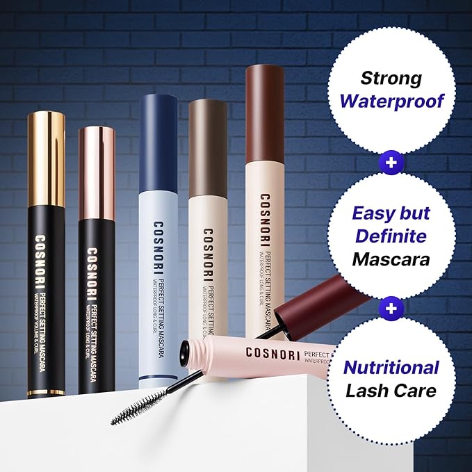 COSNORI Perfect Setting Waterproof Mascara Long&Curl 04 Deep Ash – Natural Defined Lashes with Long-Lasting Curl Hold, Ash Brown Mascara, Smudge-Proof & Clump-Free, 0.23fl oz