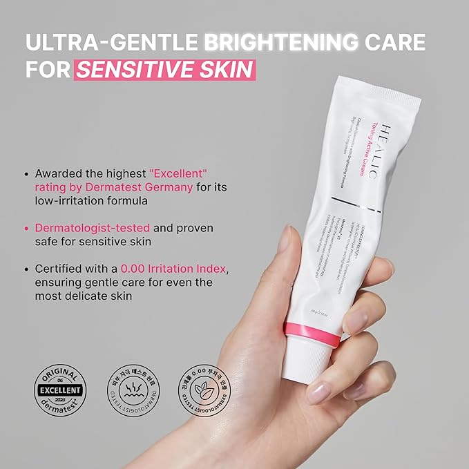 HEALIC Toning Active Cream, Brightening Face Moisturizer with Niacinamide & Hyaluronic Acid, Hydrating & Soothing Facial Cream, Gentle for Sensitive Skin, Korean Skin Care, 60g/2.12oz