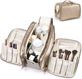 HauteHues Travel Makeup Bag Women's Large Capacity Cosmetic Portable Organizer Large Opening Waterproof Storage Toiletry Bags Vertical Free-Standing Brush Holder for Easy Access Copper