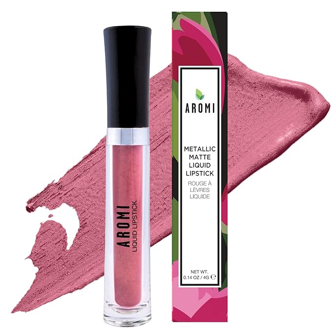Aromi Chestnut Rose Metallic Liquid Lipstick, Shimmery (Alpine Bloom)
