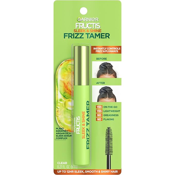 Garnier Fructis Sleek & Shine Frizz Tamer Hair Serum Wand, Flyaway Wand and Hair Mascara Stick, Tame Flyaways Smooth Frizz & Style Edges For Up to 12HRs of Sleek, Slick Back Styling, 0.27 fl oz
