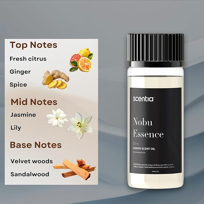 Scentia Nobu Essence Hotel Scent Diffuser Oil – Luxury Fragrance Inspired by Nobu Hotel – 50 mL – Jasmine, Lily & Sandalwood Essential Oil Blend for Home, Office & Aromatherapy Diffusers, Made in USA