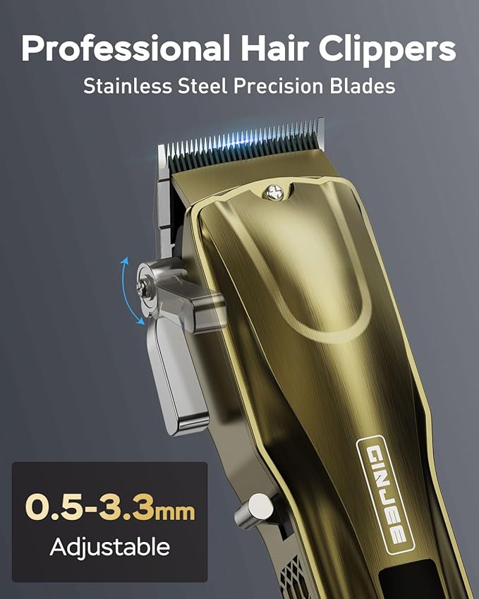GinJee Hair Clippers for Men, Cordless & Corded Barber Clipper with 5Hrs Runtime, 7000RPM Rotary Motor & LED Display, Waterproof Professional Hair Cutting Kit for Men and Home Use (Gold)
