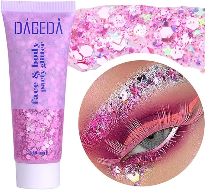 DAGEDA Pink Body Glitter Gel, Sparkly Hair Face Glitter Makeup Accessories