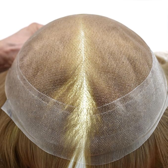 Mens Toupee Human Hair Piece French Lace Toupee for Man Hair System Indian Human Hair Replacement Systems V-Looped PU Front Hairpieces 6"X8" #20 light ash blonde