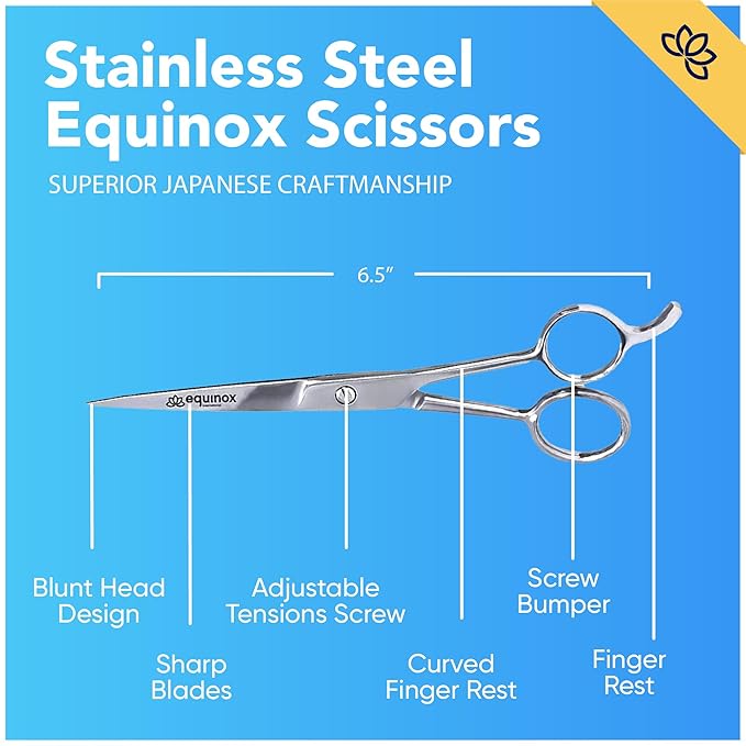 Equinox International, Professional Hair Scissors, Hair Cutting Scissors Professional, 6.5” Overall Length, Barber Scissors For Men & Women, Premium Shears For Salon & Home Use (Ice Tempered, Silver)
