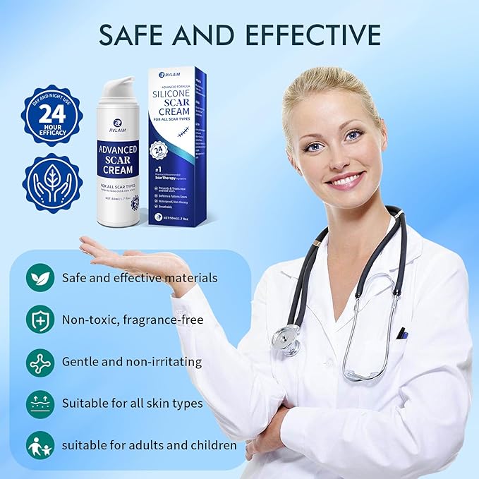 Rvlaim Silicone Scar Cream, Advanced Scar Removal Gel for Old & New Scars, Improves Color & Texture for Post-Surgery, C-Section & Acne Scars, Fast-Drying Non-Greasy Formula, 1.7 fl oz