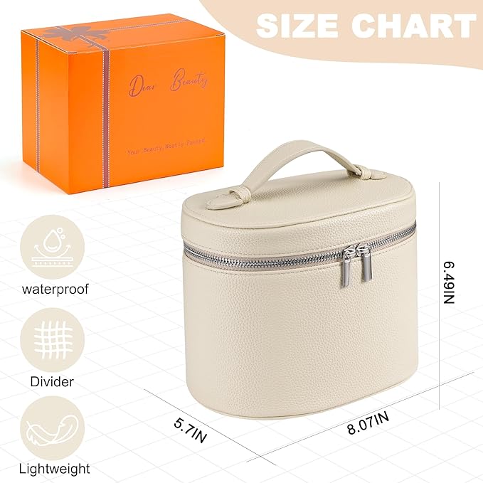 UUYUUY Makeup Bag Vanity Case Cosmetic Bag with Removable Divider Travel Toiletry Bag for Women Portable Make up Box Organizer, Beige