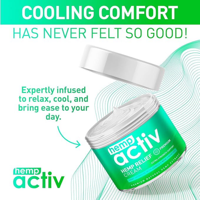 HEMPACTIV Cooling Hemp Cream – Menthol, MSM & Arnica – Fast-Absorbing, Non-Greasy Formula for Muscles & Joints – 4oz Best-Value Size