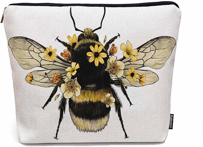 Kalygon Women Makeup Organizer Bag Bumblebee Bumblebee Honey Bee Sunflowers Yellow Flax Cosmetic Bag Makeup Bags Toiletry Bag Accessories Organizer Travel Bags For Home Bathroom Office Hotel Gym