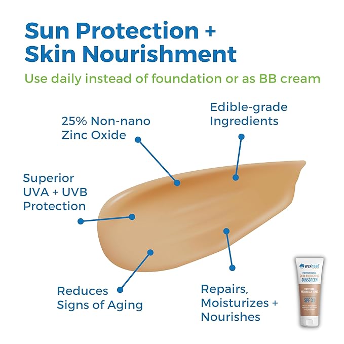 Tinted Mineral Sunscreen for Face SPF 31 Zinc Oxide Sensitive Skin - Medium