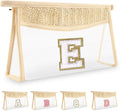 UIXIZQ Personalized Initial Letter Bag Boho Straw Clear Makeup Bag,Small Cute Chenille Varsity Letter Bag With Zipper,Beach Travel Toiletry Bag,Portable Monogrammed Cosmetic Bag for Women Girls,E