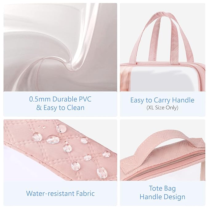 PACKISM Clear Makeup Bag Travel - TSA Approved Toiletry Bag, 3 Pack Pink