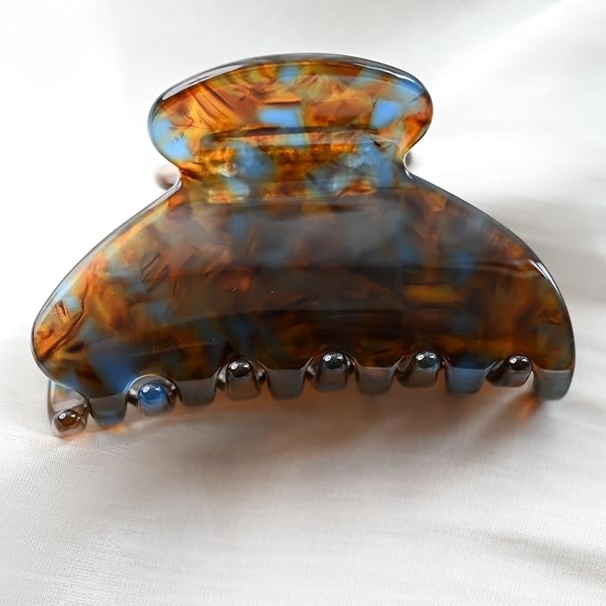 Prettyou Handmade Celluloid Acetate French Design Barrettes Tortoise Shell Claws Hair Claw Luxury Fashion Accessories Hair Clip for Women (brownblue)