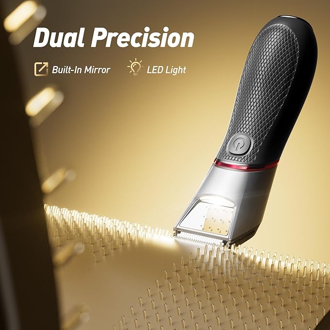 LGTGH Rechargeable Body Trimmer for Men: Pubic Hair Trimmer with Mirror & LED, IPX7 Waterproof Electric Shaver for Pubic Hair, Ceramic Blades, 90-Min Battery, Travel Lock - Reddish Brown