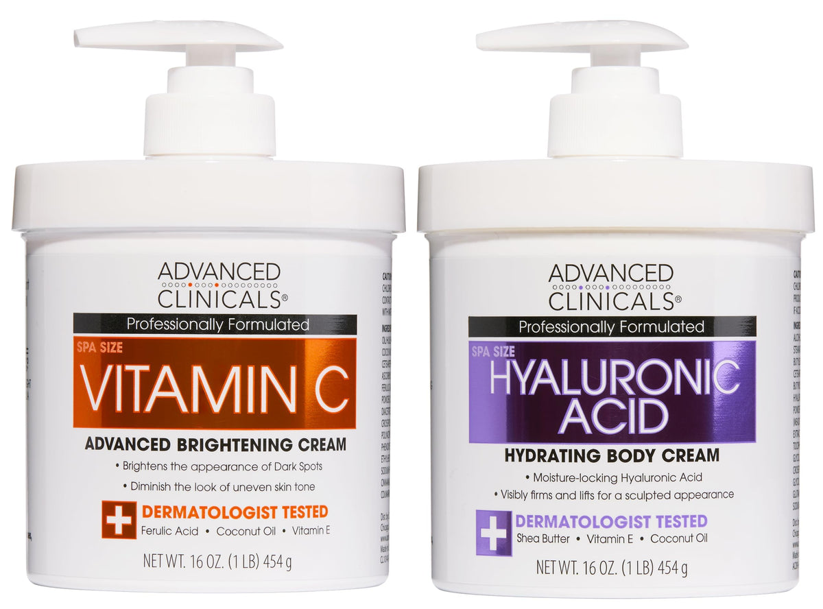 Advanced Clinicals Collagen Peptides Body Lotion + Hyaluronic Acid Moisturizer 2PC Skincare Set For Women & Men | Dry Skin Moisturizing Body Cream Helps Diminish Appearance Of Crepey Skin, 2PC Bundle