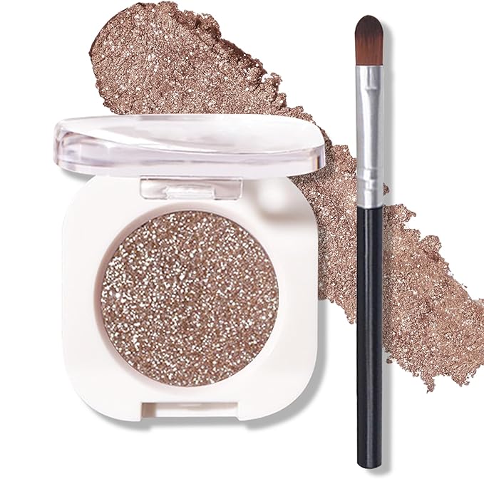 QIUFSSE Glitter Eyeshadow Champagne Pearl Glow Single Eyeshadow (10 Cowboy)
