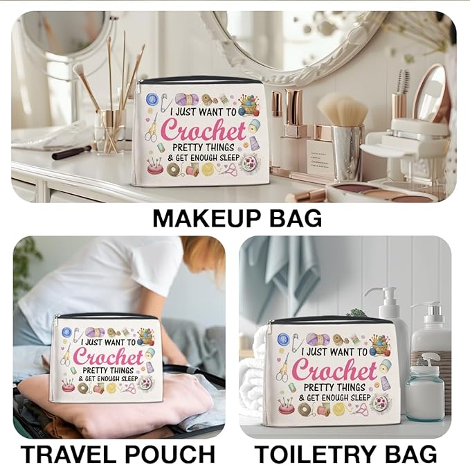 FYDHQSS Crochet Gifts Makeup Bag for Women Knitters Crocheters