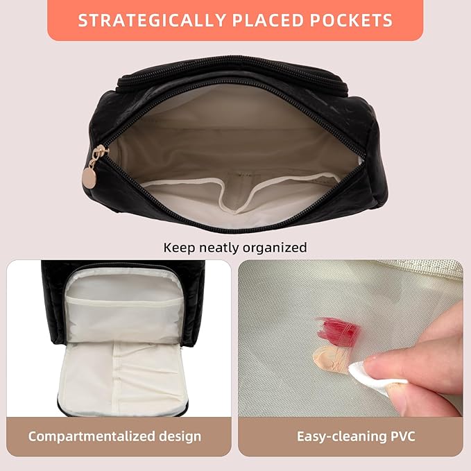 YIYIDSTO Cosmetic Bag Travel Makeup Bag Large Capacity Small Travel Zipper Pouch Makeup Organizer Bag for Women (Black-2 Pack)