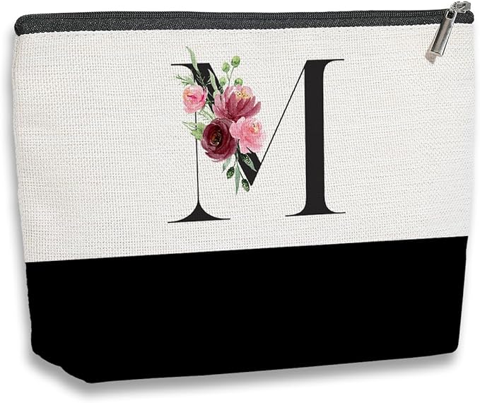 kdxpbpz Initial Makeup Bag, Personalized Gifts for Women, Personalized Makeup Bag, Bridesmaid Gifts, Cosmetic bags for Women (Letter M)
