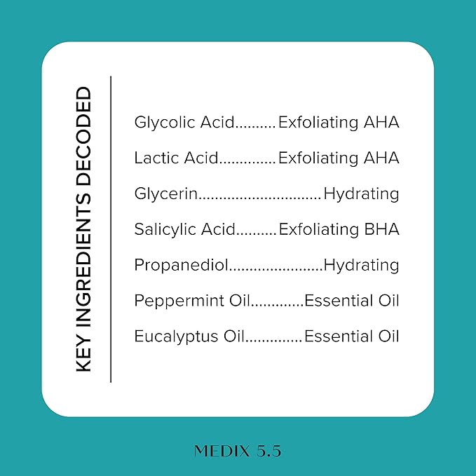 MEDIX 5.5 Glycolic Acid + Lactic Acid Exfoliating Body Wash Gel | KP Bump Eraser | AHA Exfoliant Skin Care Body Cleanser | Keratosis Pilaris & Acne | Anti Aging AHA Foaming Body & Face Wash, 15 Fl Oz