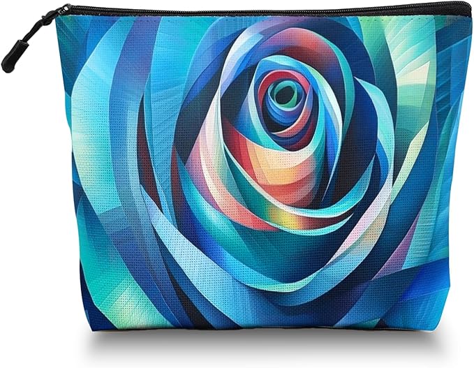 Scribesense Cosmetic Bags Travel Makeup Toilet Case Waterproof Pouch for Women Girls 6.7X9.45inches - Blue - Toned Abstract Rose - Like Spiral