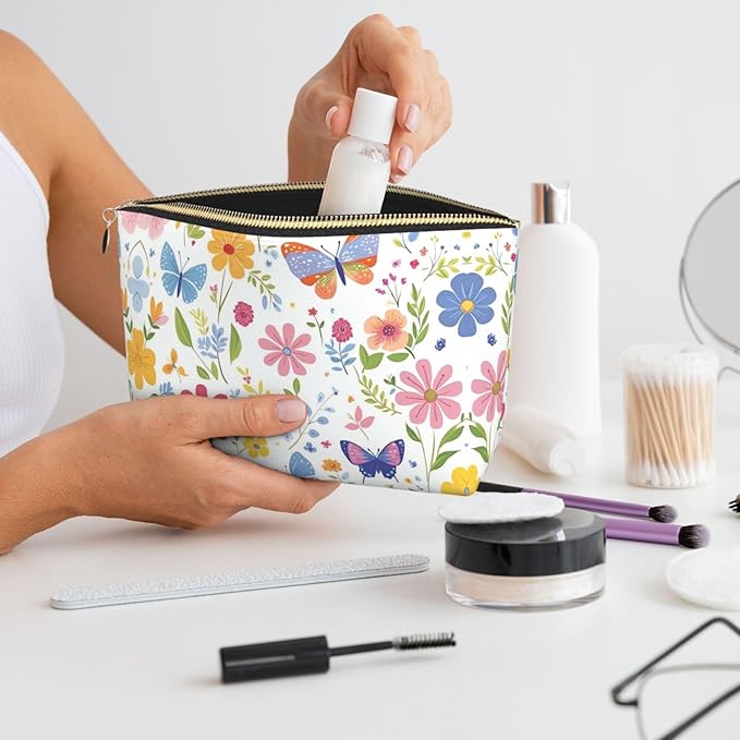 Dultua Mothers Day Gifts Makeup Bag Purse Cosmetic Bag Travel Toiletry Leather Make Up Bags for Mom Wife Women Daughter Floral Butterflies