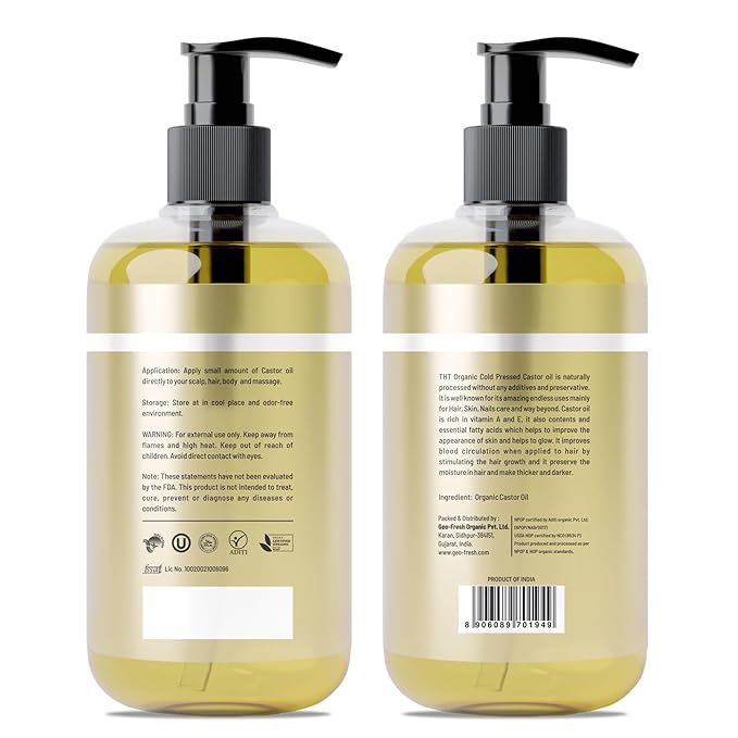 THE HOLLY TREE Organic Castor Oil - Cold Pressed 9 fl oz - 100% Pure & Hexane Free - Castor Oil for Hair Growth - Moisturizing & Nourishing - for Face & Body