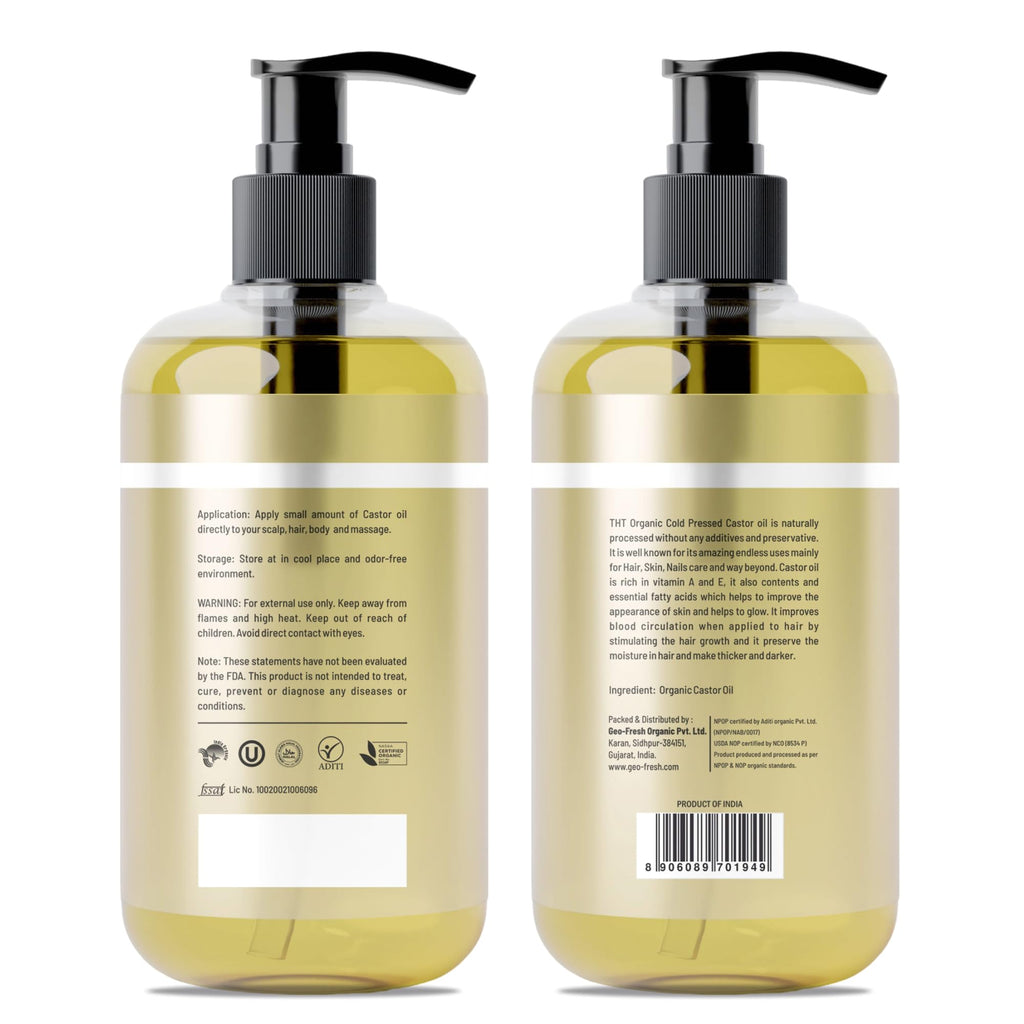 THE HOLLY TREE Organic Castor Oil - Cold Pressed 9 fl oz - 100% Pure & Hexane Free - Castor Oil for Hair Growth - Moisturizing & Nourishing - for Face & Body