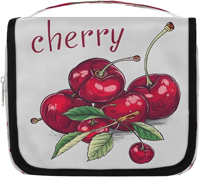 YoYoYuchong Travel Toiletry Bag for Women & Men Modern Fruit Cherry Hanging Cosmetic Organizer Portable Waterproof Makeup Case Make Up Bag with Compartments Travel Essentials for Bathroom Shower