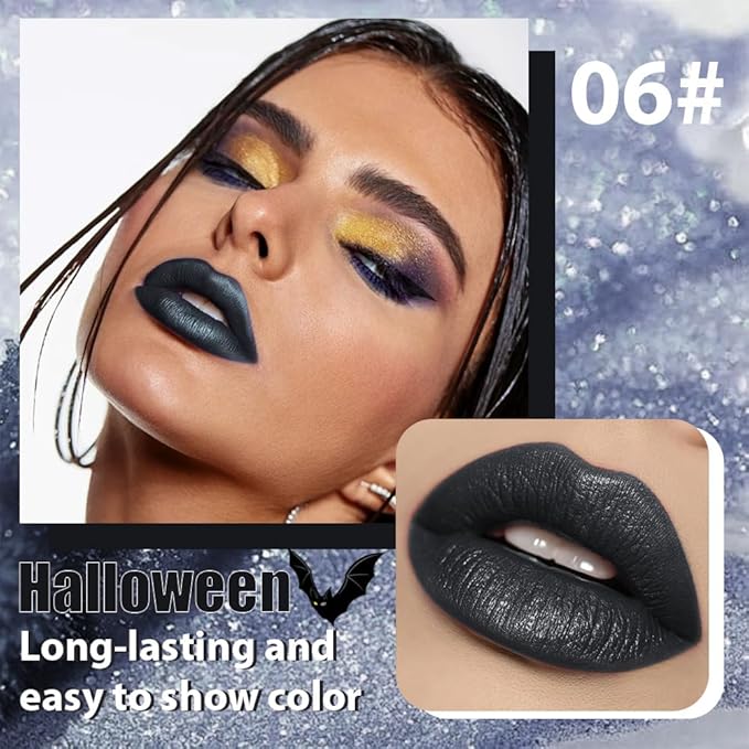 CAKAILA Gray Black Metallic Lipstick for Women,Glitter Sparkling Liquid Lipstick,Long Lasting Waterproof Lightweight Comfortable Non-Drying Bold Dark Lip Gloss for Gothic Stage Makeup,Vegan