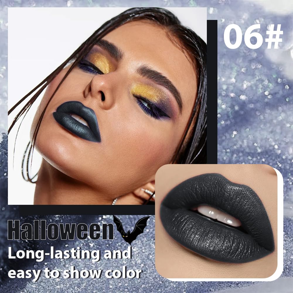 CAKAILA Gray Black Metallic Lipstick for Women,Glitter Sparkling Liquid Lipstick,Long Lasting Waterproof Lightweight Comfortable Non-Drying Bold Dark Lip Gloss for Gothic Stage Makeup,Vegan