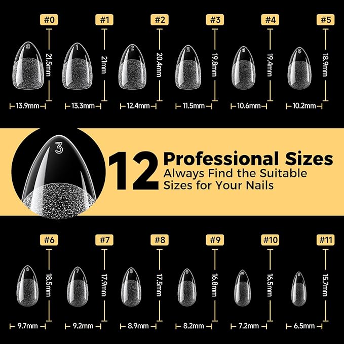 UNA GELLA Short Almond Gel Nail Tips, 600 Pcs Short Nail Tips Almond Shape
