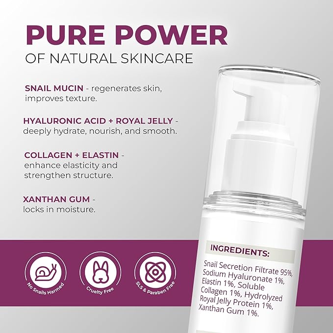 Caresilk Snail Mucin Serum - Face Hydrating Essence - Hyaluronic, Collagen, Royal Jelly - Advanced 95% Snail Peptide Moisturizer, Barrier Serum - 100 ml