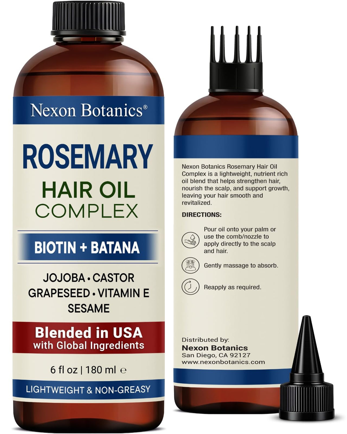 Batana Rosemary Oil for Hair Growth 6 fl oz - Lightweight Scalp Oil for Dry, Damaged Hair & Frizz Control - Aceite de Romero Para el Cabello - Nexon Botanics