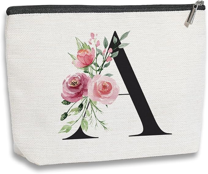 kdxpbpz Initial Make up Bag, Personalized Gifts for Women, Bridesmaid Gifts, Birthday Gifts for Women Mom, Gifts for Best Friend, Bride Bridesmaid Cosmetic bag (Letter A)
