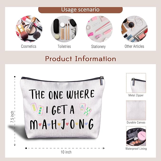 Zomhix Mahjong Gifts Cosmetic Bag - Mahjong Makeup Bag Women's Zippered Bag, Friendship Gifts for Mahjong Lover- C