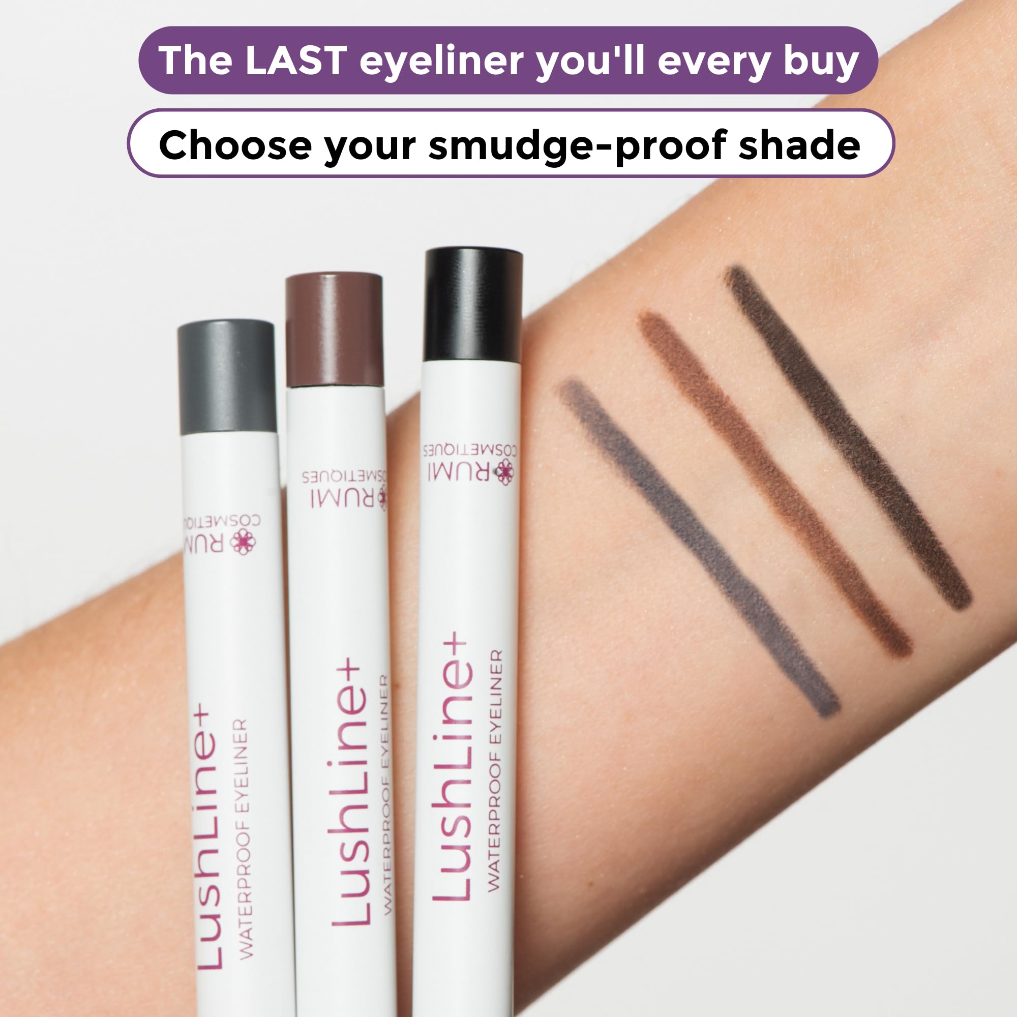 Rumi Cosmetiques LushLine+ Waterproof Eyeliner Pencil For Mature Women - Smudge Proof, Long-Lasting, Non Toxic, Soft Glide - Safe For Sensitive Eyes (Natural Grey)