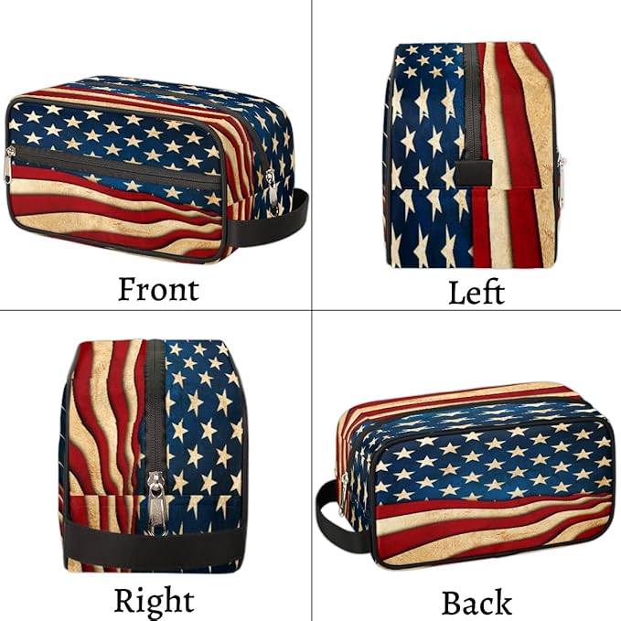 Pardick 4Th Of July Usa Flag Travel Toiletry Bag for Women Men Lightweight Cosmetic Makeup Bag Organizer Waterproof Shaving Bag Dopp Kit with Large Capacity for Toiletries and Shaving Accessories