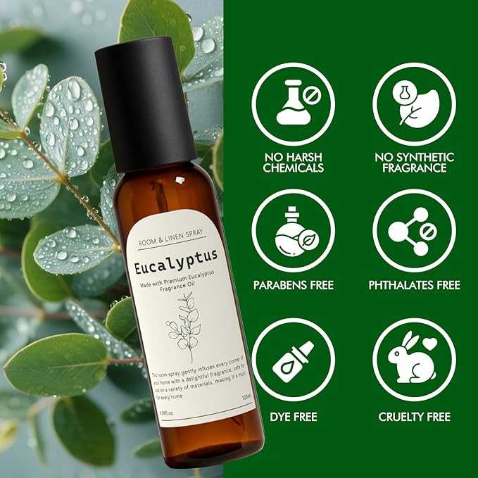 THE GOOD SOUL PROJECT Eucalyptus Linen and Room Spray, Fragrant Room Spray, Odor Eliminator, Long Lasting Air Fresheners for Home, Bedding, Fabrics, 8.12 fl oz