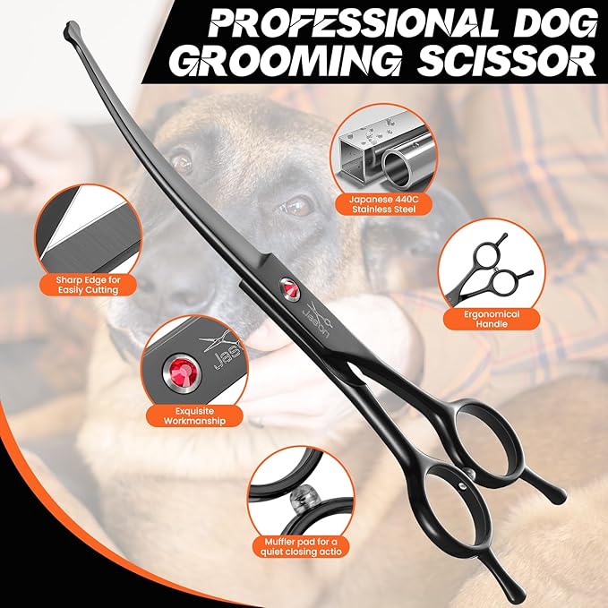 JASON Curved Dog Grooming Scissors - 7" Professional Round Tips Shears