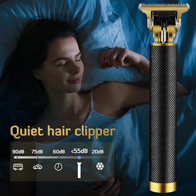 PXLISIE Professional Cordless Hair Clipper and Trimmer for Men, T Blade Zero Gapped Rechargeable Beard Shaver, Hair Cutting Kit With Ear Spoon Tool Set, Black