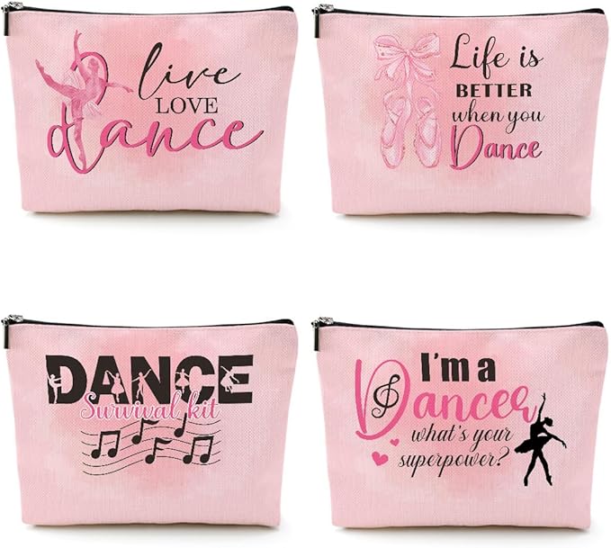 CQM 4 Pcs Dance Makeup Bag, Dancer Gifts, Dance Gifts Cosmetic Bag