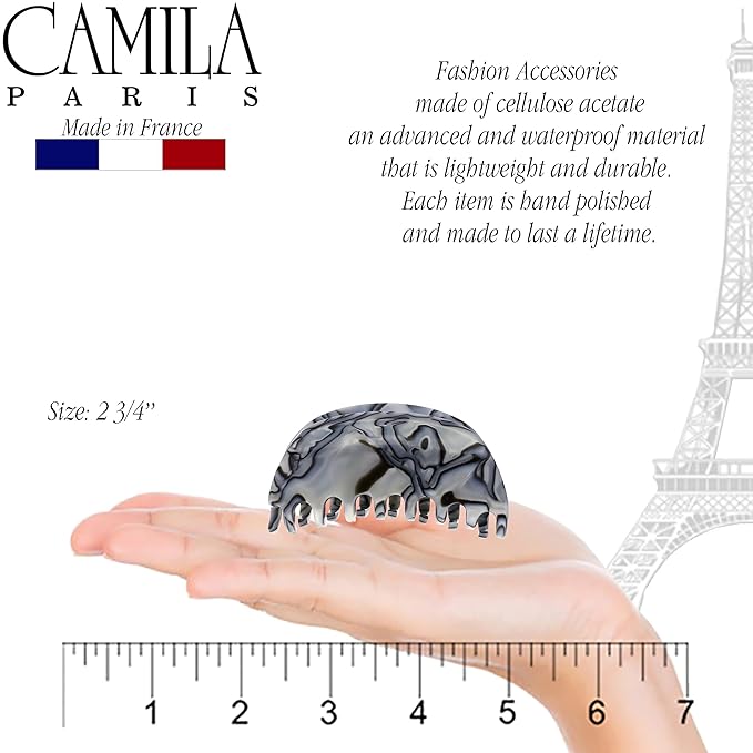 Camila Paris CP2958 French Hair Clip for Women, Small Handmade, Gray, Strong Hold Grip Hair Clips for Women, No Slip Durable Styling Girls Hair Accessories, Made in France