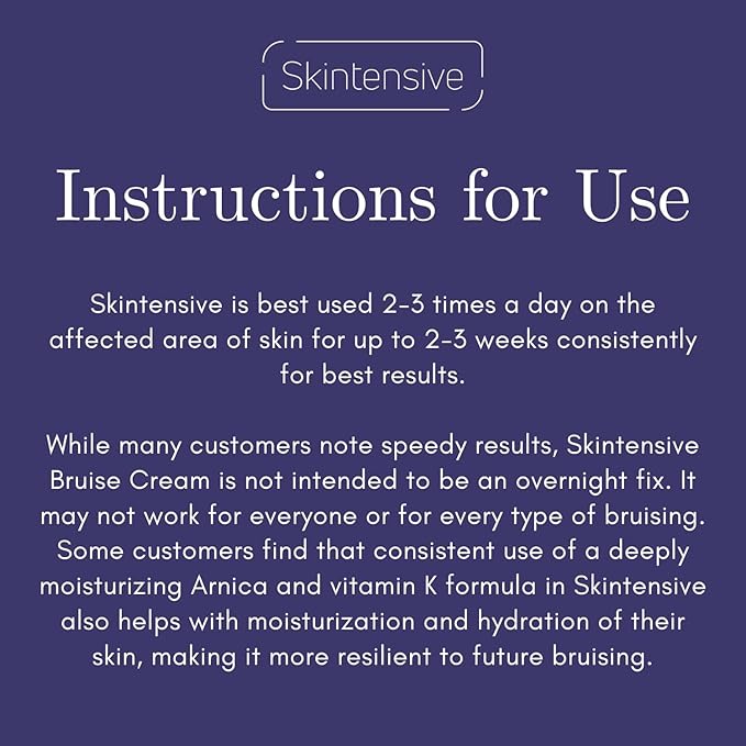 SKINTENSIVE Arnica Bruise Cream for Thin Skin – Vitamin K Cream for Bruises & Skin Discoloration, Moisturizing Arnica Cream for Seniors, Non-Greasy Formula, 4 Oz