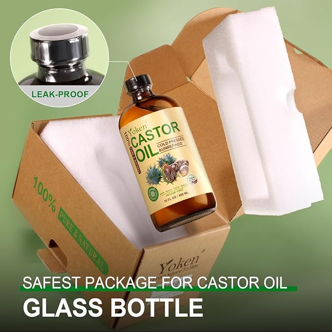 Yoken EWG Organic Castor Oil 16oz Cold Pressed Hexane Free for Hair Skin