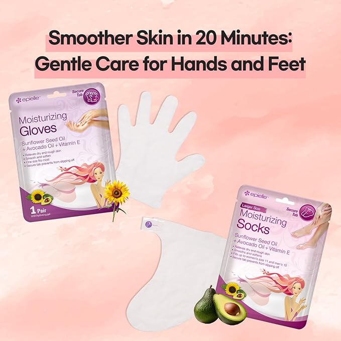 Epielle Moisturizing Foot Mask 6 Pairs, Soften with Sunflower Seed Oil & Vitamin E, Deep Moisturizing Socks for Dry, Cracked Feet, Self Care Gifts for Women, Spa Kit